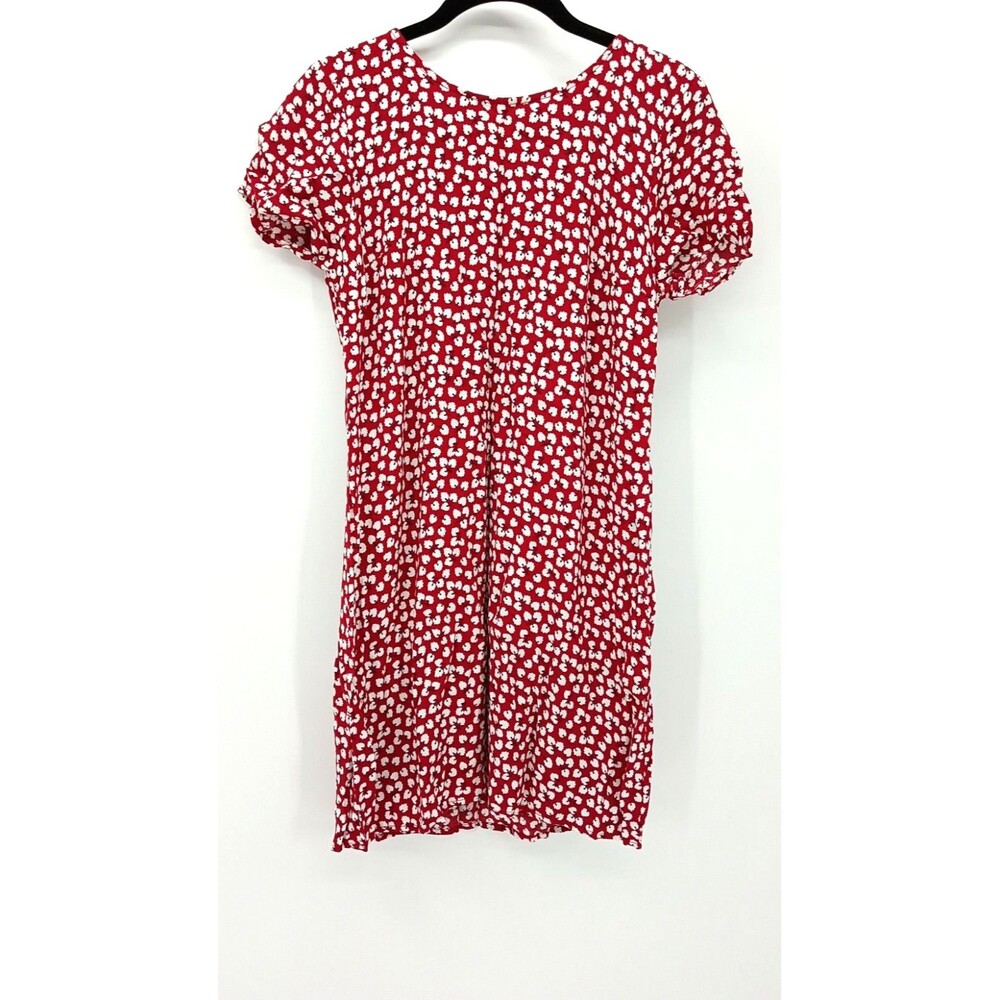 Abercrombie & Fitch Red Ditsy Floral Mini Shift Dress Ruffle Sleeve S
